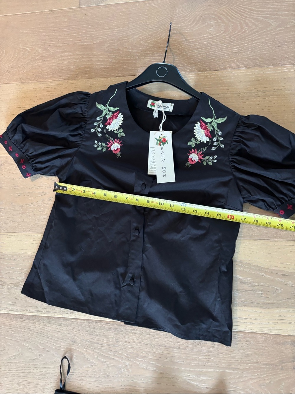Fanm Mon Niger Set Midi Skirt & Blouse Embroidered Black Puff Sleeve Small NWT - Picture 11 of 14